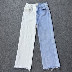 7 FOR ALL MANKIND Cropped Alexa Two Tone Jeans Women's Size 25 Wide‎ Leg Raw Hem